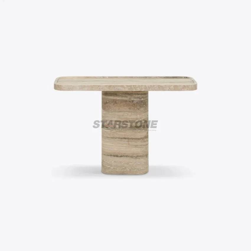 Mesa de Café Retangular Base de Pedra Natural Starstone Mármore Mesa de Café Travertino Prata Antiga Italiana Acabamento Fosco