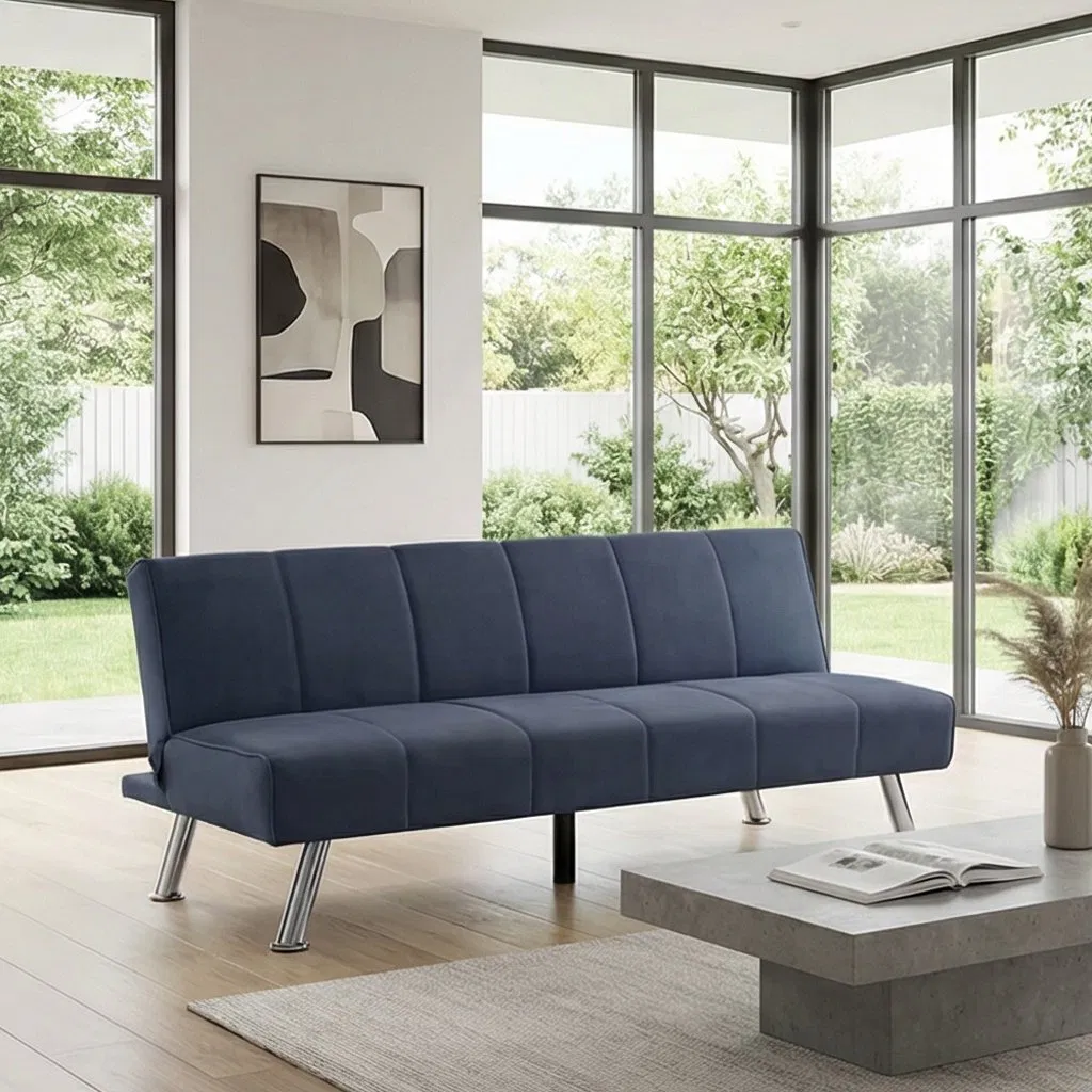 Sofá-cama ajustável com encosto médio que economiza espaço para uso doméstico