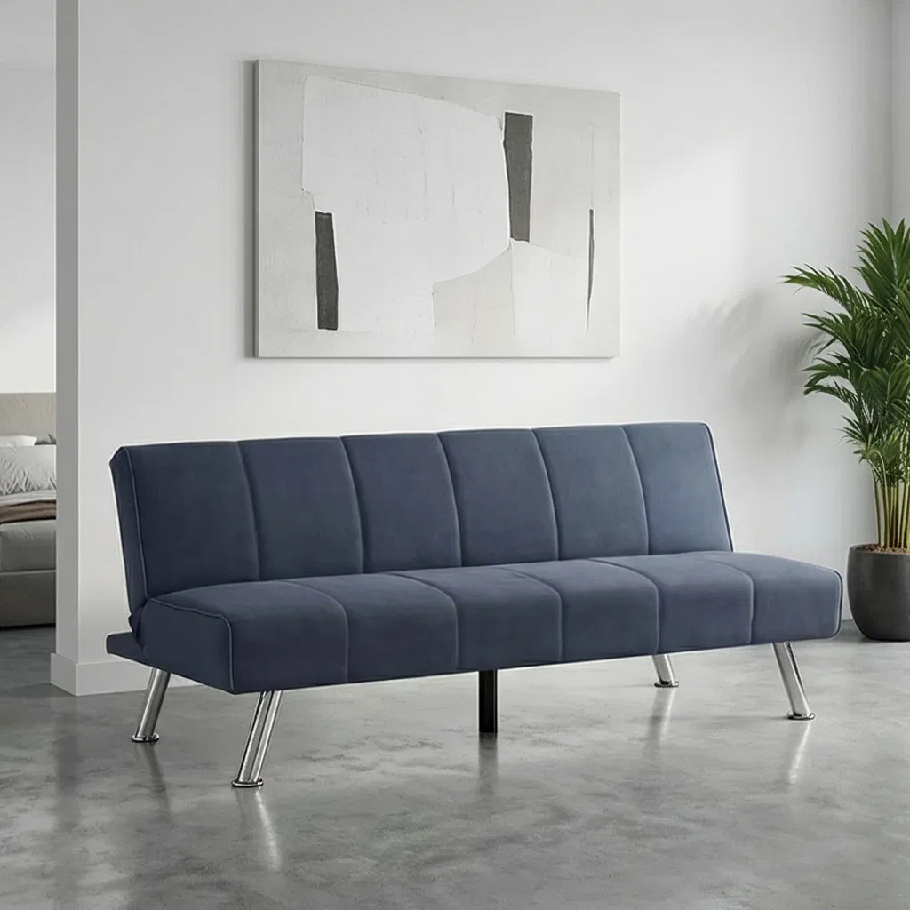 Sofá-cama ajustável com encosto médio que economiza espaço para uso doméstico