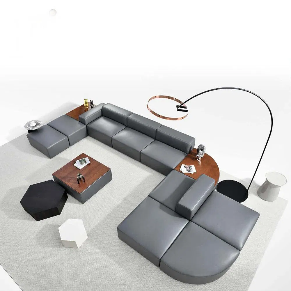 Sofá de Lounge de Escritório e Hotel Estilo Moderno em Couro para Sala de Espera Sofá Modular Curvo para Escritório