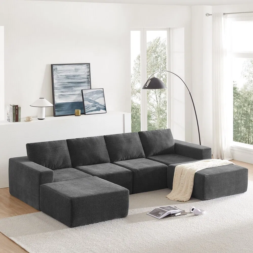 Conjunto de Sofás de Tecido Comprimido para Sala de Estar Moderna 3 Estilo Minimalista