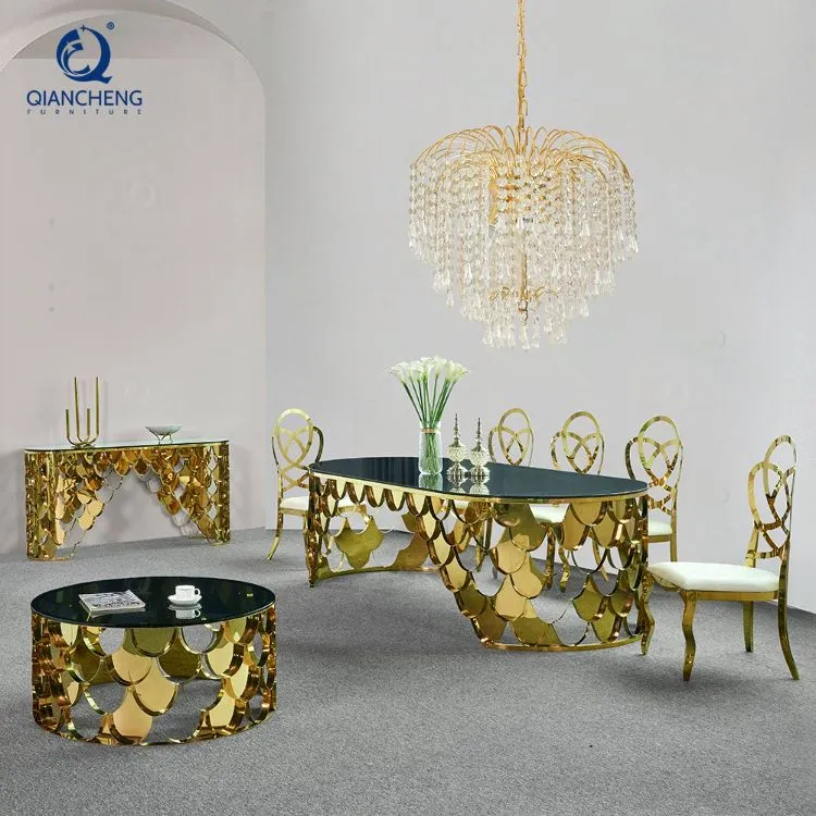 Conjunto de Mesa Console Espelhada Dourada e Preta para Móveis de Luxo