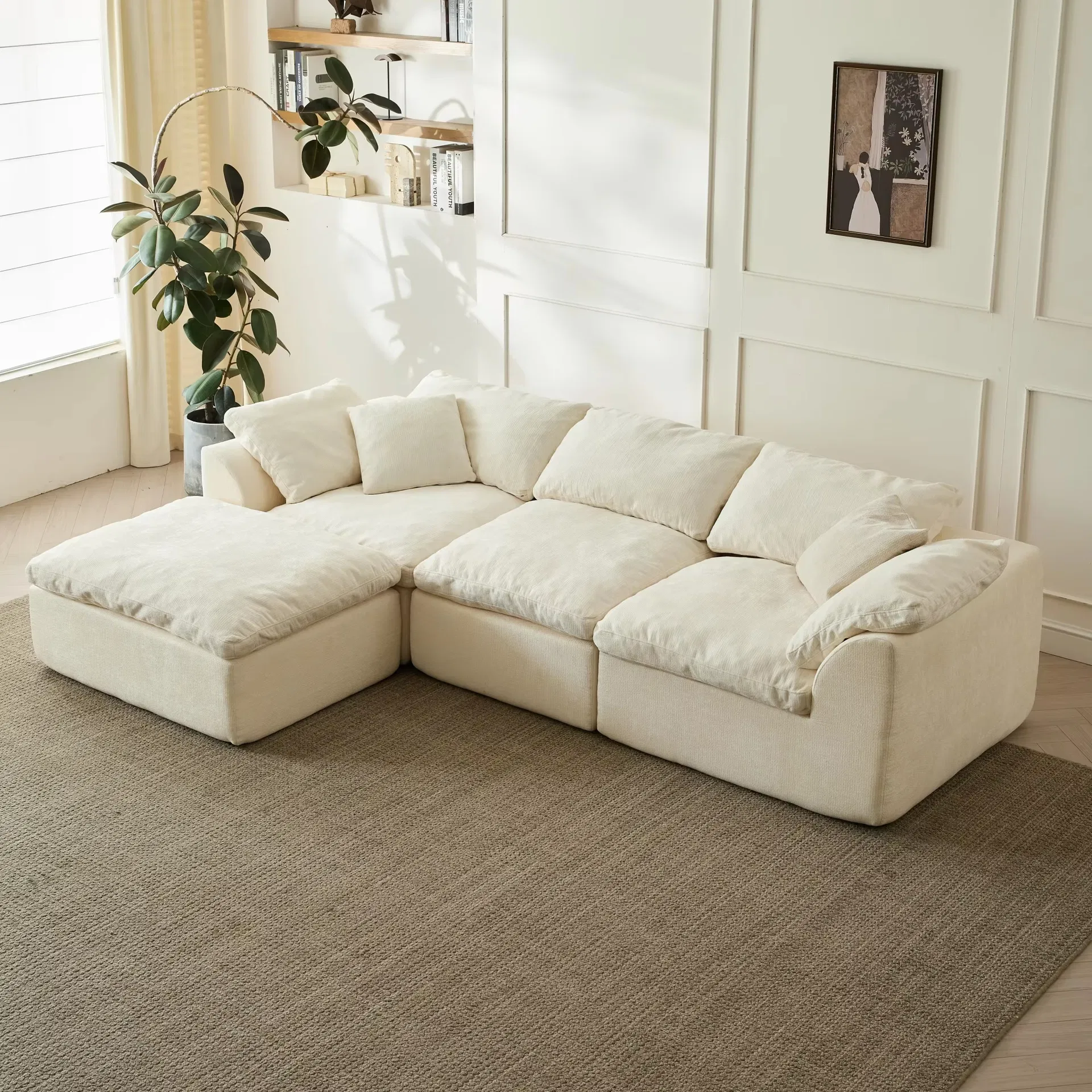 Sofá Compress de Assento Profundo Oversized em Forma de L Moderno 3-Seater