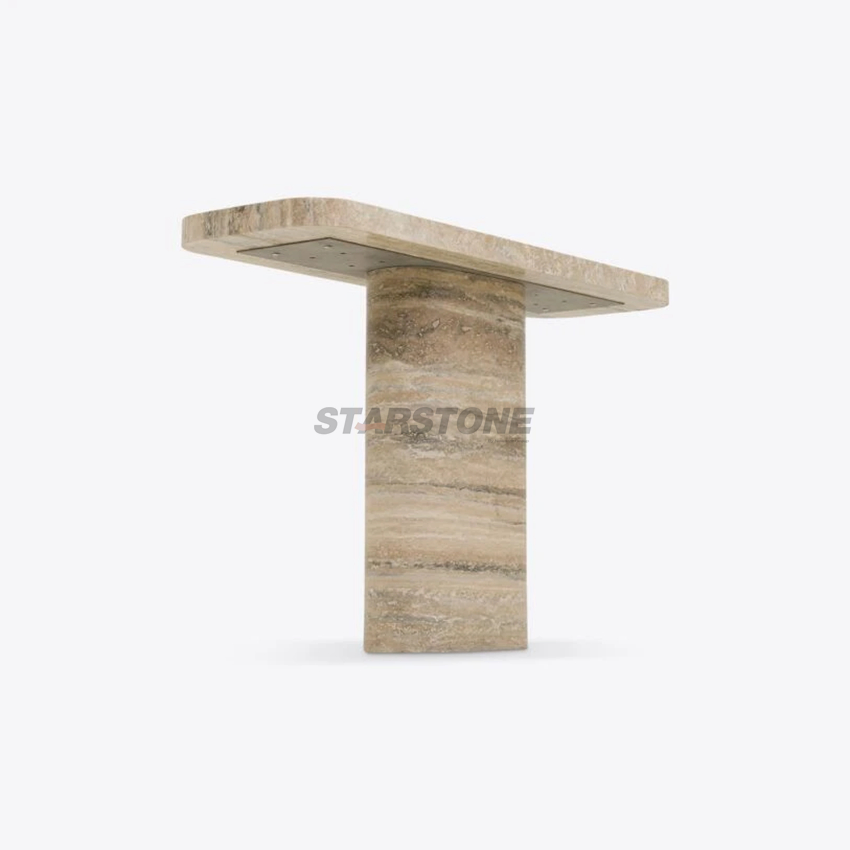 Mesa de Café Retangular Base de Pedra Natural Starstone Mármore Mesa de Café Travertino Prata Antiga Italiana Acabamento Fosco