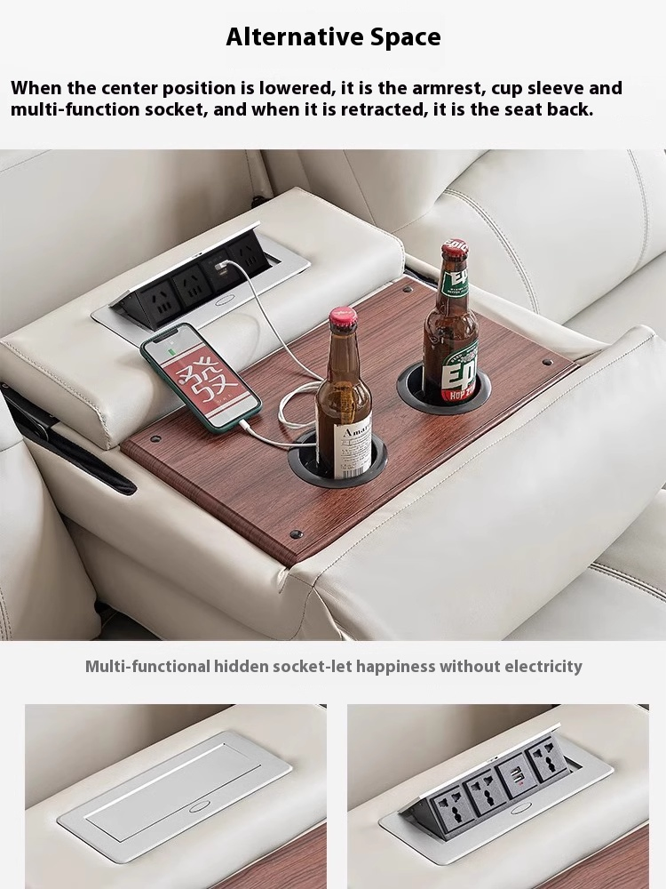 Conjunto de Sofá Reclinado em Couro Moderno para Sala de Estar, Sofá Seccional Ajustável, Móveis de Lounge com Cadeira Funcional em Movimento, Design Confortável