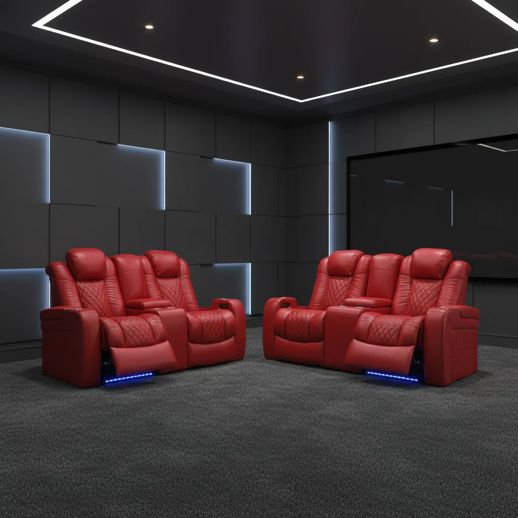 Conjunto de Sofás Reclináveis de Luxo em Couro Genuine Móveis para Sala de Estar