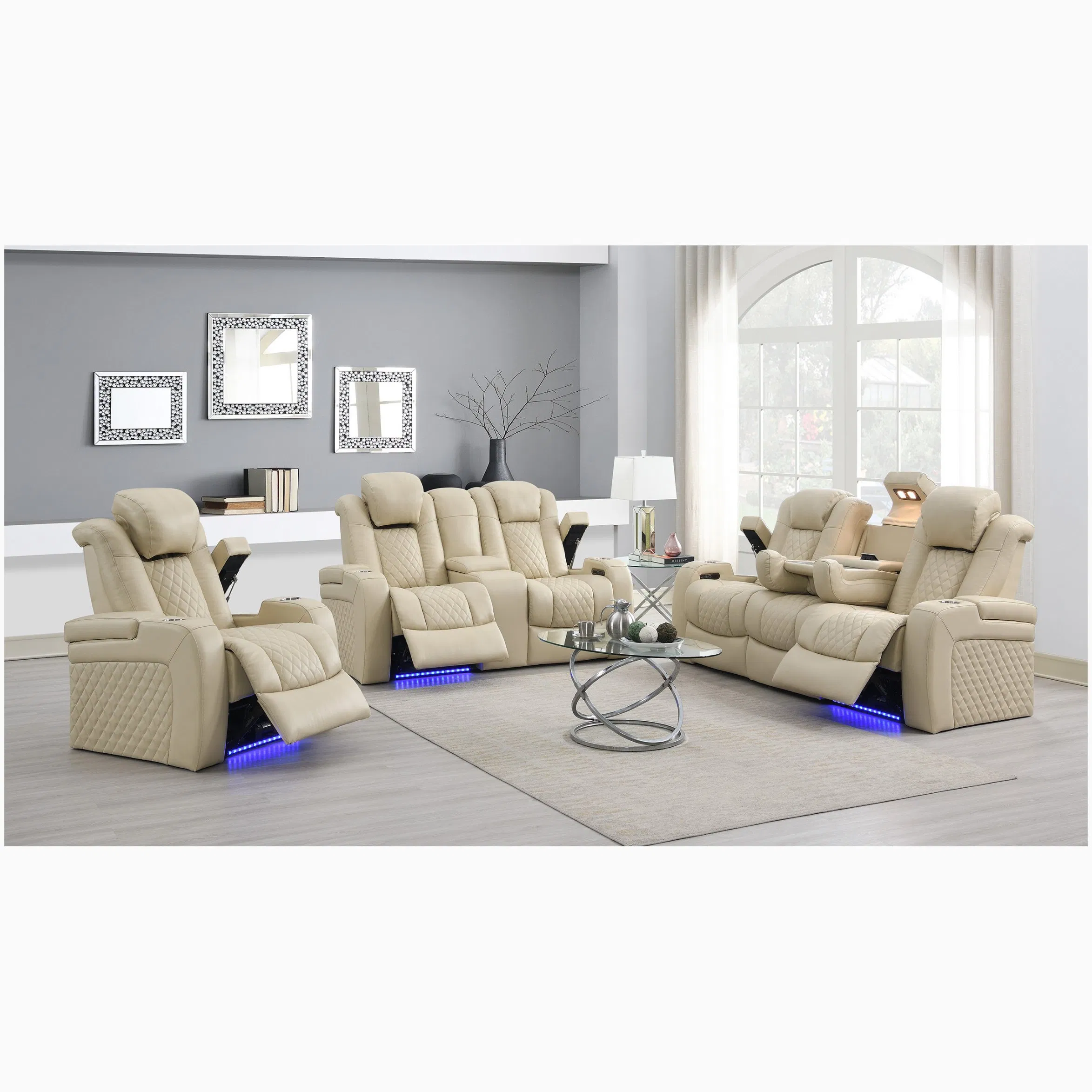 Conjunto de Sofás Reclináveis de Luxo em Couro Genuine Móveis para Sala de Estar