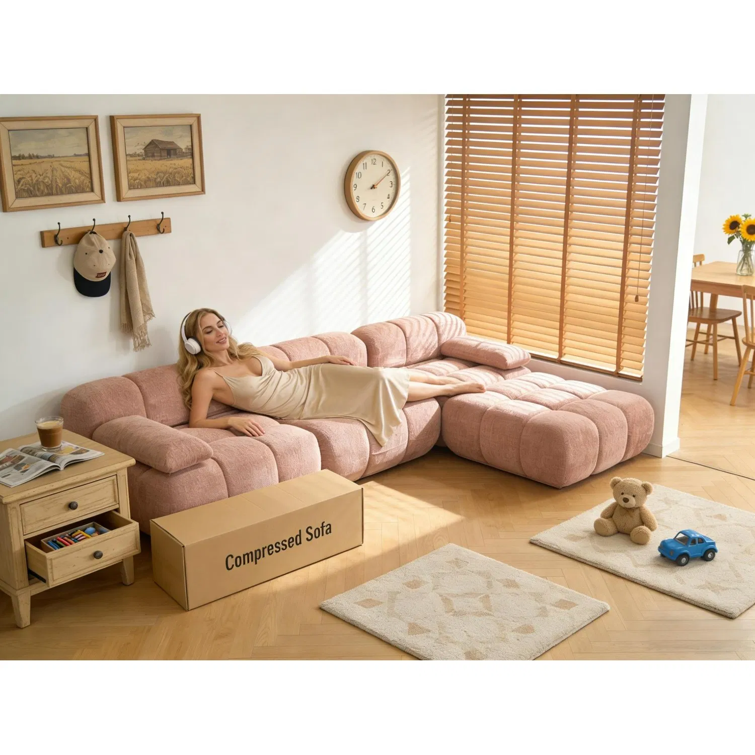 Sofá modular em L moderno, seccional preguiçoso, canto, comprimido, espuma de alta densidade, esponja macia, para sala de estar, lazer em casa, para lounge, hotel e apartamento