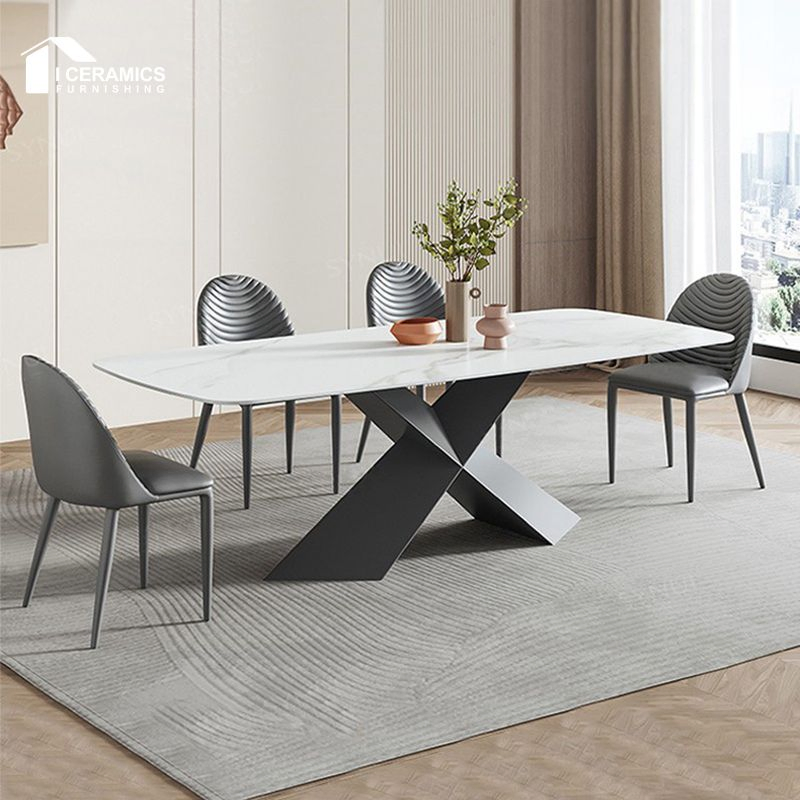 Conjunto de Jantar em Pedra Sinterizada Estilo Italiano com Tampão de Mesa em Pedra Carrara