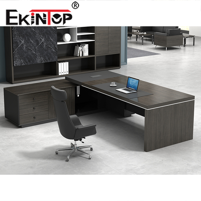 Escrivaninha Executiva em Forma de L Ekintop Grande Mesa de Escritório Preta