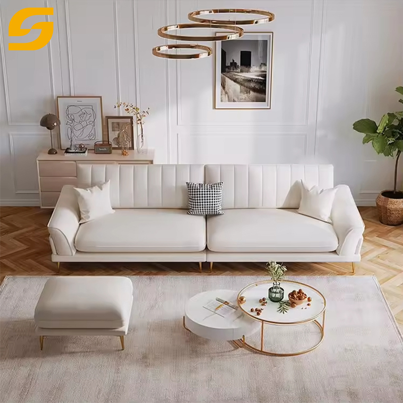 Sofá de Luxo Nordic Light em Tecido Premium 4-Seater Sofá Barato para Pequenos Apartamentos Móveis Modernos para Salas de Estar