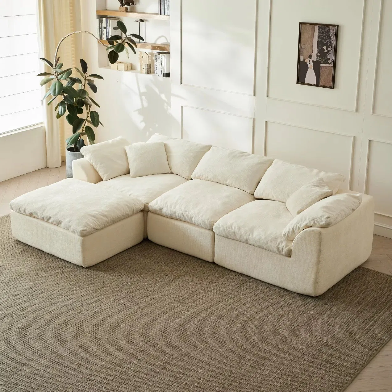 Sofá Compress de Assento Profundo Oversized em Forma de L Moderno 3-Seater