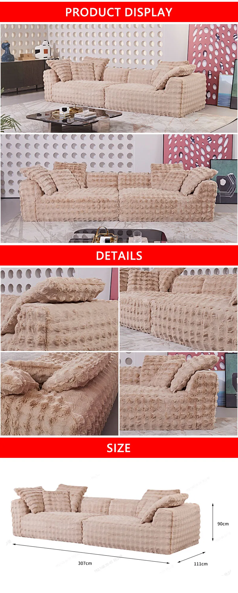 Sofá de tecido modular moderno para sala de estar, sofá de lazer comprimido sem ossos para casa e apartamento de hotel em Foshan
