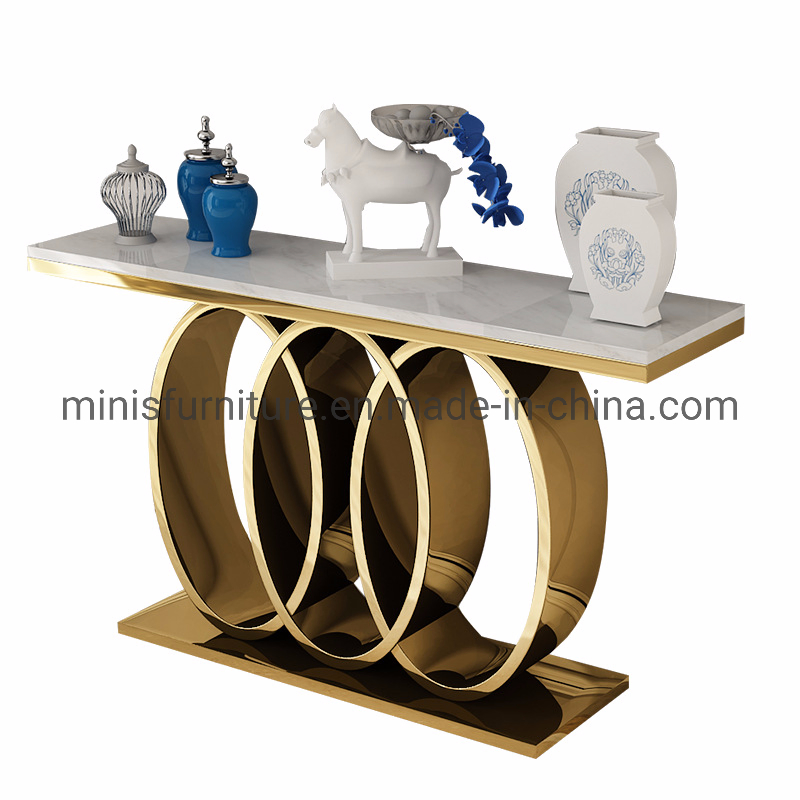 Mesa de Consola em Mármore com Moldura Dourada para Sala de Estar, Corredor e Móveis de Hotel