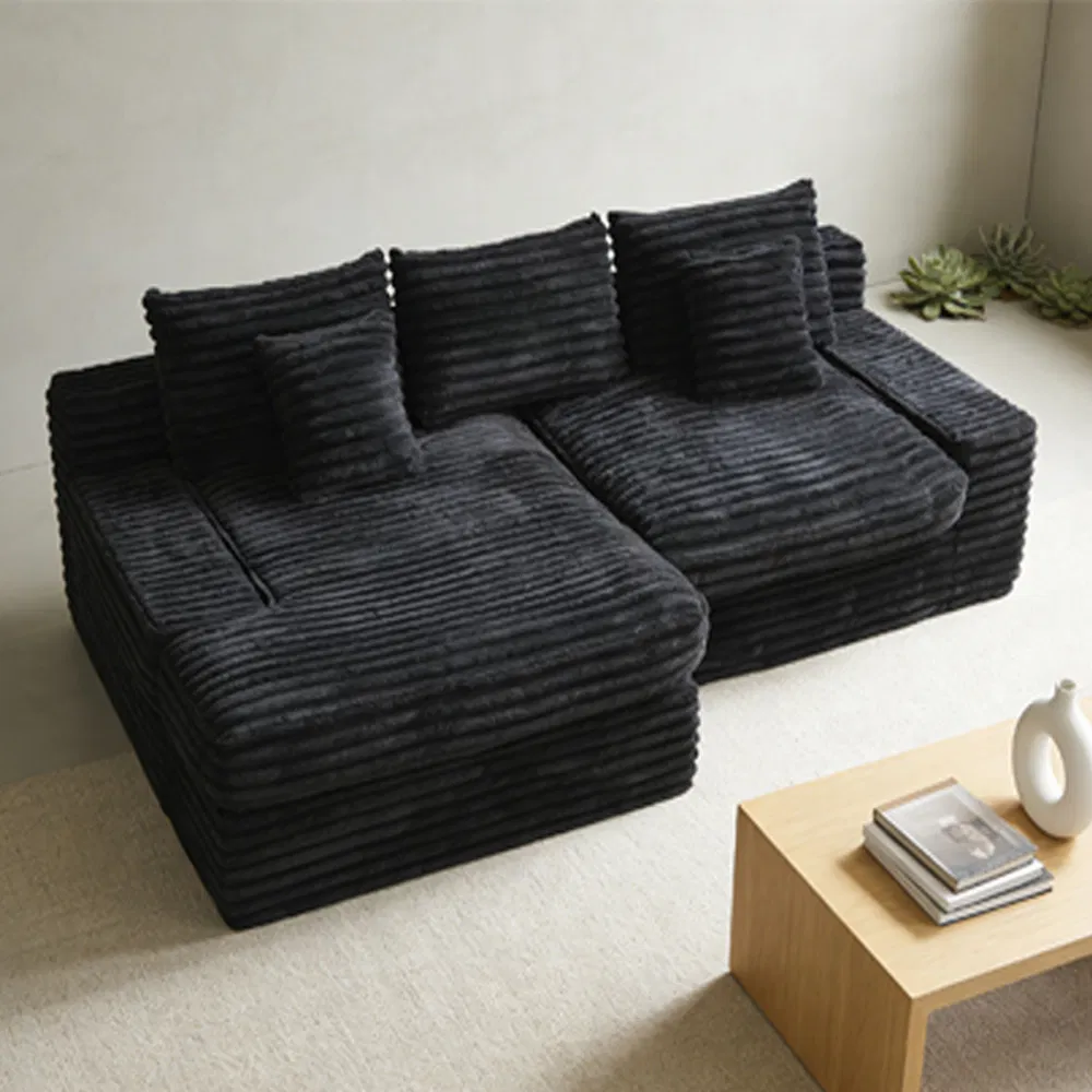 Sofá Comprimido de Tecido Preto Estilo Americano para Sala de Estar Conjunto de Sofá Modular em L Móveis Modernos