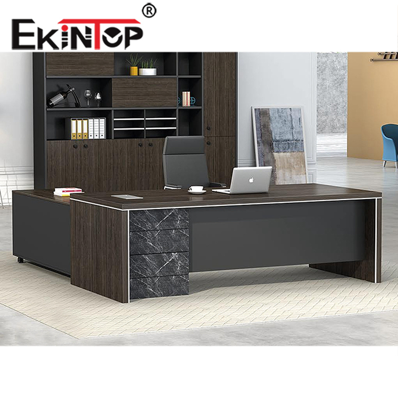 Escrivaninha Executiva em Forma de L Ekintop Grande Mesa de Escritório Preta