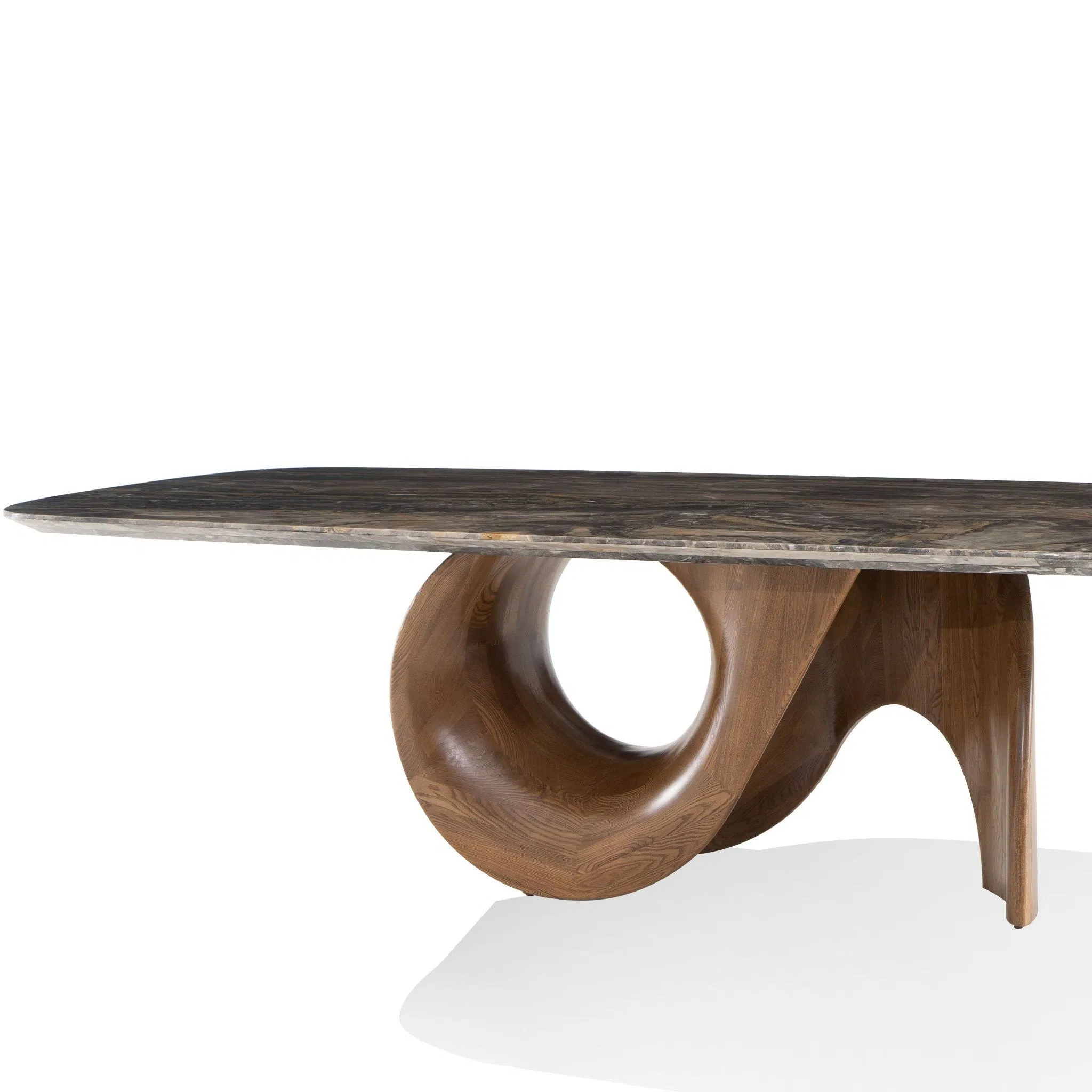 Mesa de Jantar de Mobiliário para Casa Moderna Nórdica em Madeira com Base de Aço Inoxidável e Mármore Natural