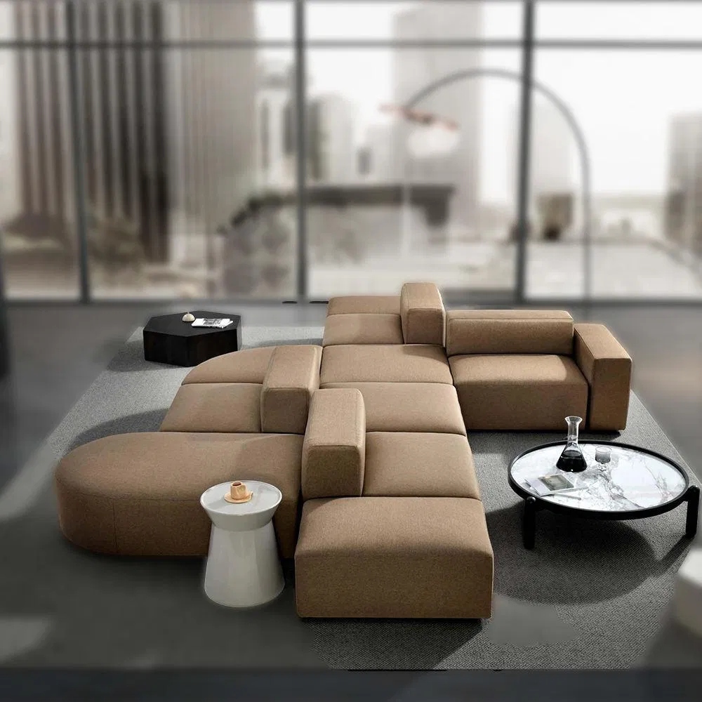 Sofá de Lounge de Escritório e Hotel Estilo Moderno em Couro para Sala de Espera Sofá Modular Curvo para Escritório