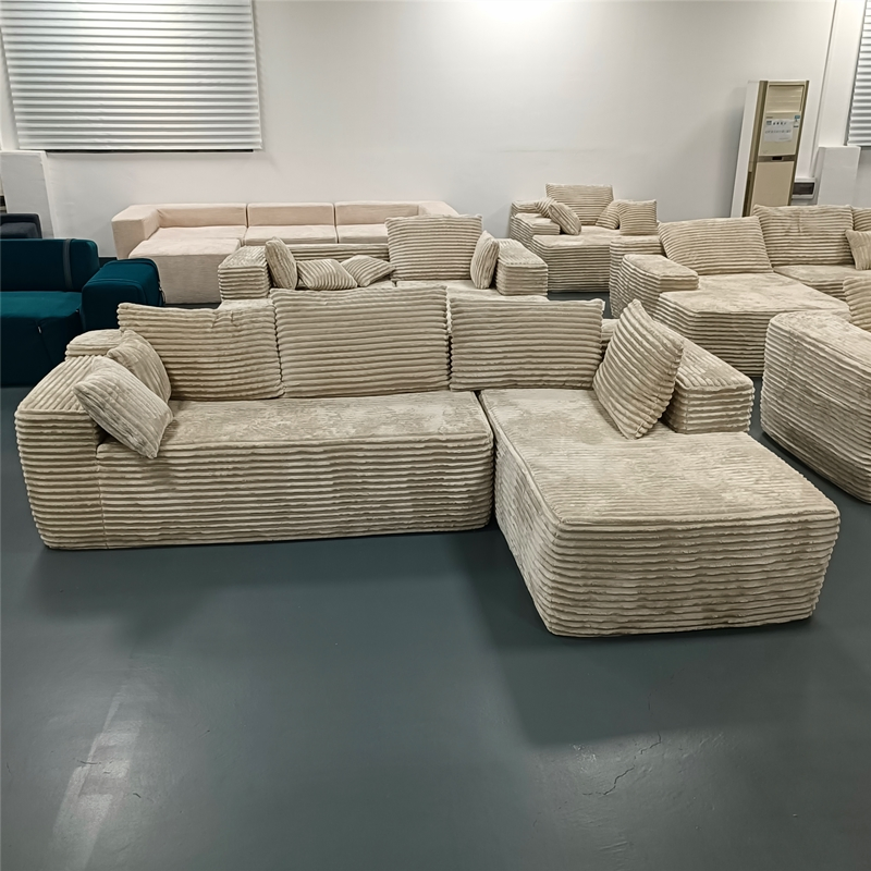 Sofá Seccional Cama em L Comprimido para Móveis Wk, Sofás Modulares para Interior e Exterior