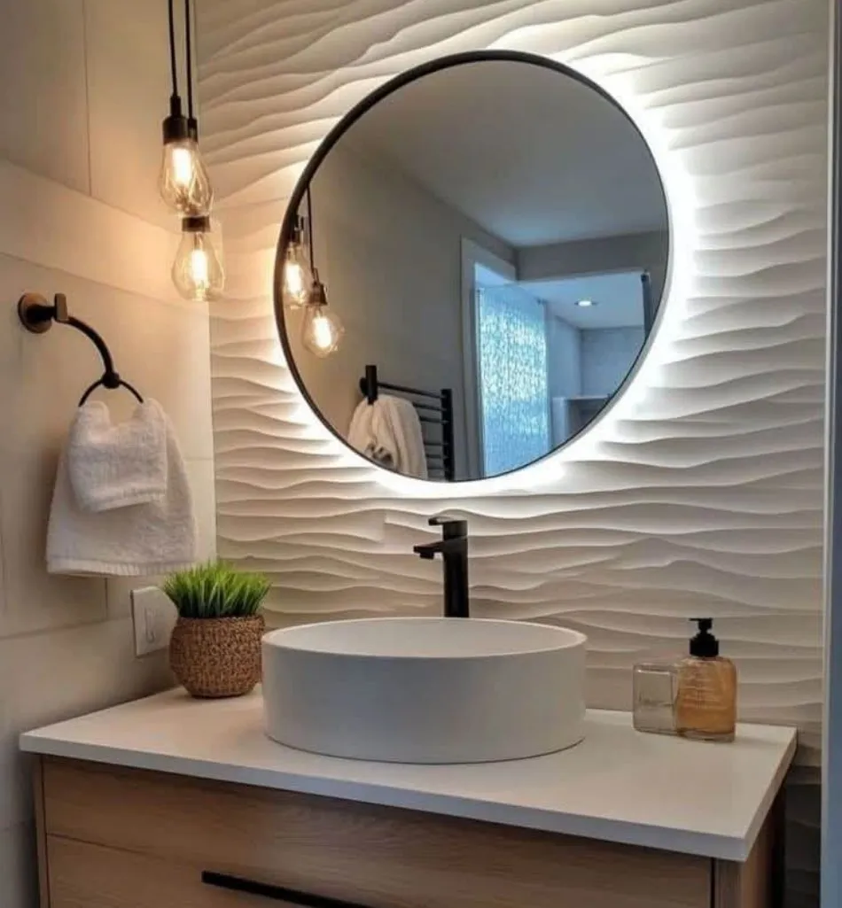 Dobradiça de armário personalizada de fábrica, acabamento fino, economia de espaço, painel espesso, cor personalizada, acabamento laqueado, durável, à prova d'água, design moderno para vaidade