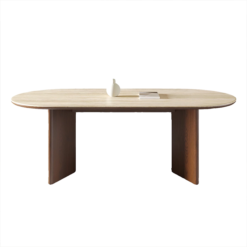 Mesa de Jantar Moderna Escandinava Extensível em Madeira Sólida com Topo de Mármore