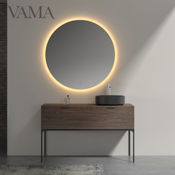 Vama 1200mm Pia de Vaso Tradicional Preta Fosca com Base de Metal e Armário de Madeira para Banheiro