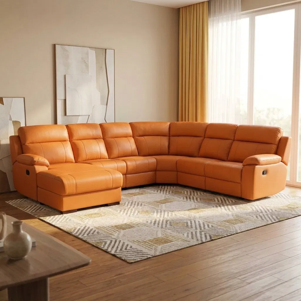 Sofá Elétrico de Canto em Couro de Luxo Conjunto de Sofás Recliners Ajustável em Forma de U Multifuncional Expandável Móveis para Home Theater