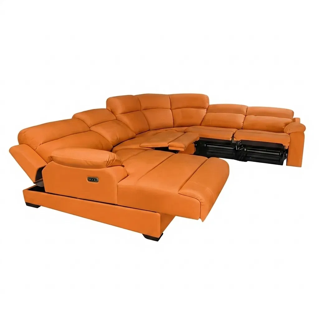Sofá Elétrico de Canto em Couro de Luxo Conjunto de Sofás Recliners Ajustável em Forma de U Multifuncional Expandável Móveis para Home Theater
