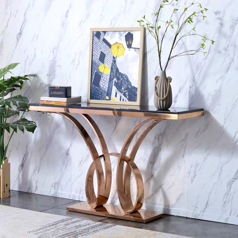 2024 Mesa de Consola Estreita de Mármore Branco com Base de Metal Dourado para Hall de Entrada, Decoração de Casa Moderna de Luxo Italiana em Estilo Nórdico