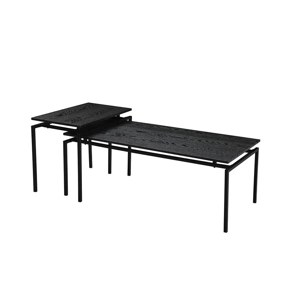 Conjunto de Mesa de Café em MDF com Revestimento de Papel e Pernas com Revestimento em Pó