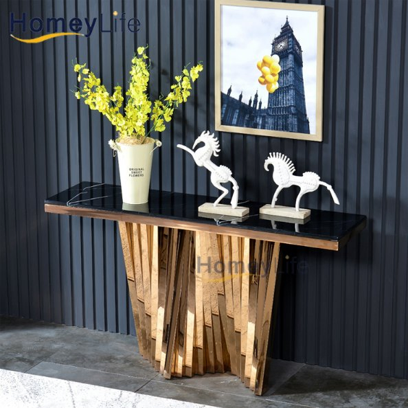2024 Mesa de Consola Estreita de Mármore Branco com Base de Metal Dourado para Hall de Entrada, Decoração de Casa Moderna de Luxo Italiana em Estilo Nórdico