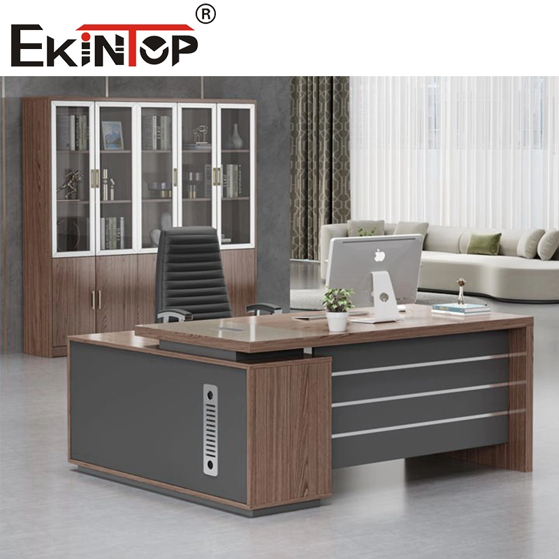 Mesa de Escritório Executiva em Madeira Melamínica Ekintop, Mobiliário de Escritório Moderno, Mesa em L