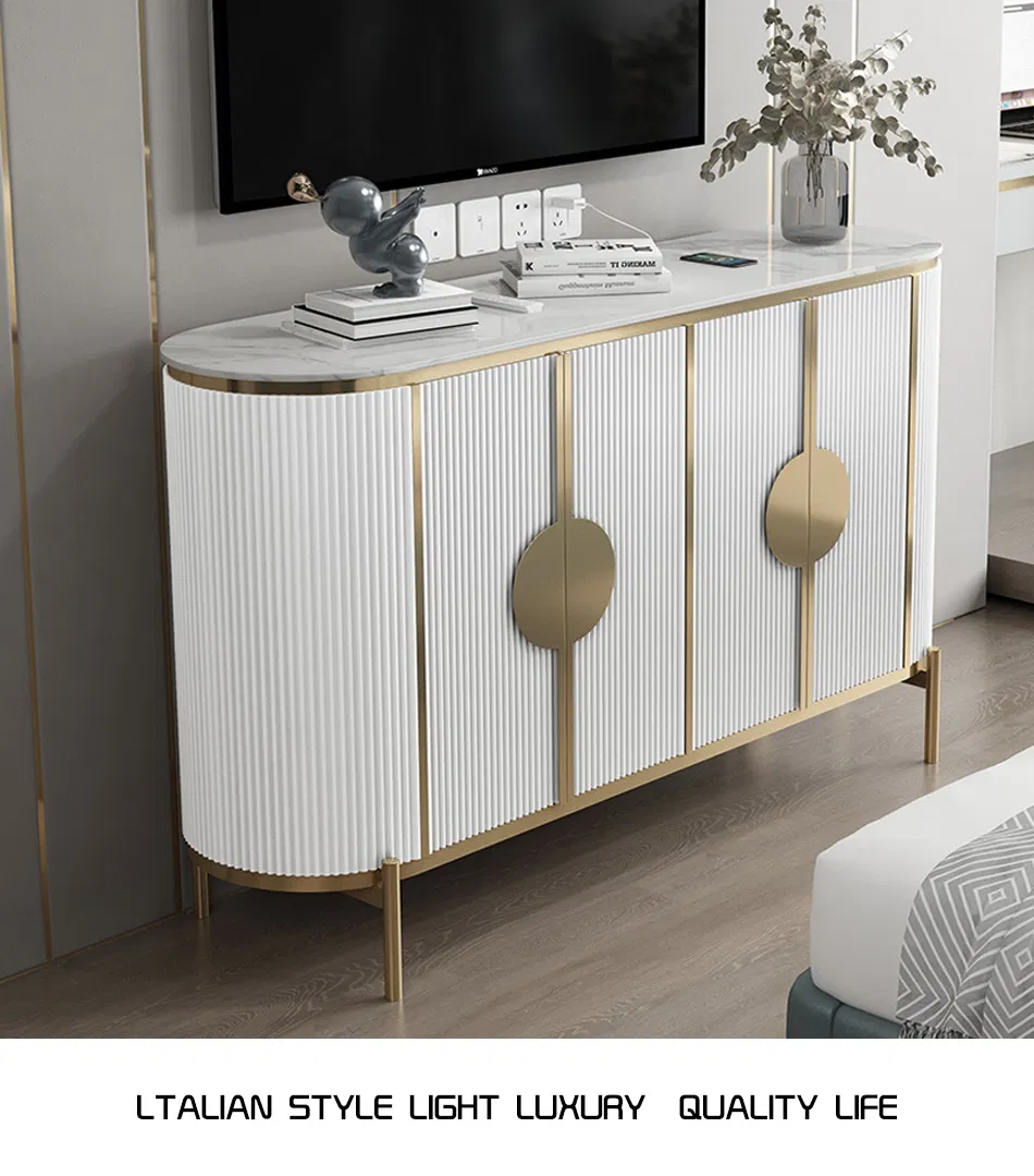 Mesa de console de madeira com design luxuoso, tampo de mármore, aparador com pernas de ouro moderno para sala de estar