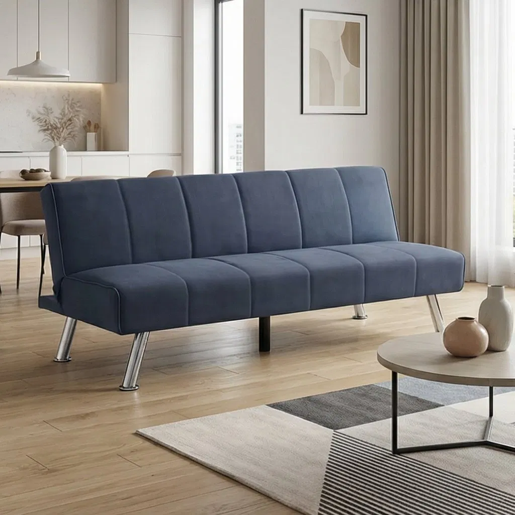 Sofá-cama ajustável com encosto médio que economiza espaço para uso doméstico