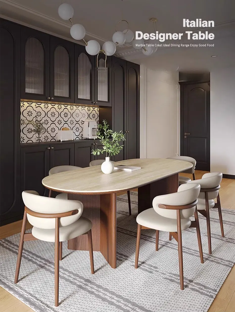 Mesa de Jantar Moderna Escandinava Extensível em Madeira Sólida com Topo de Mármore