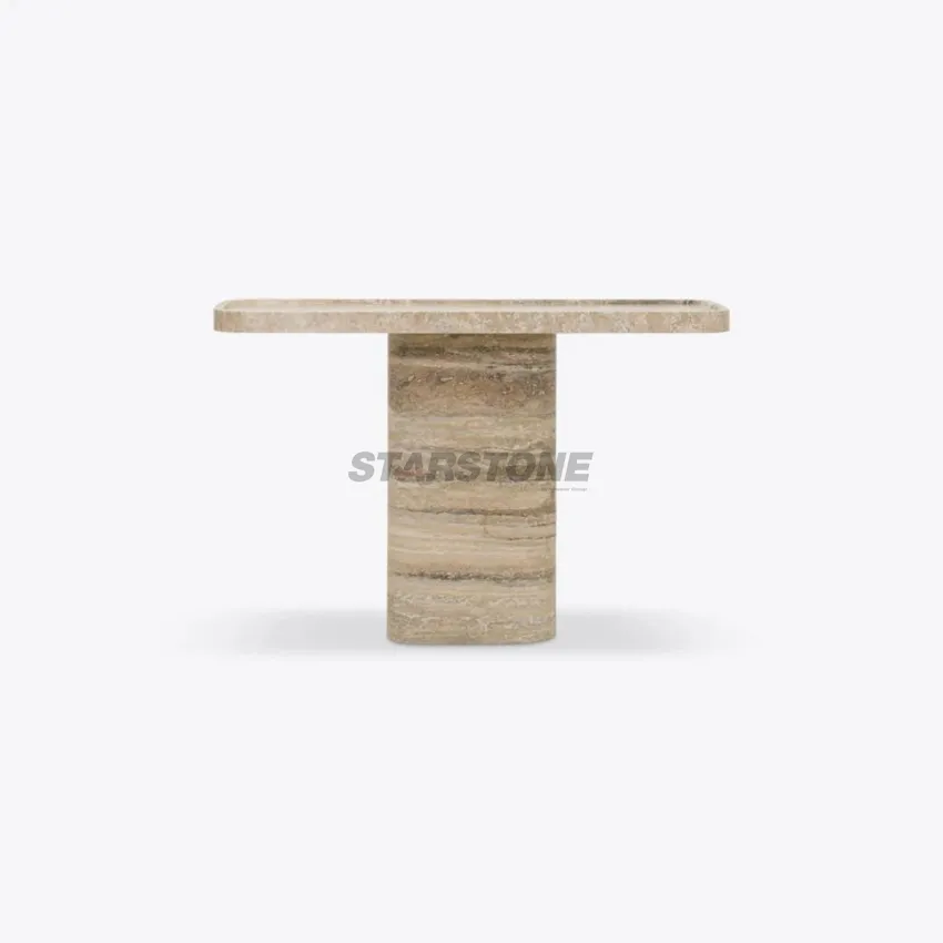 Mesa de Café Retangular Base de Pedra Natural Starstone Mármore Mesa de Café Travertino Prata Antiga Italiana Acabamento Fosco