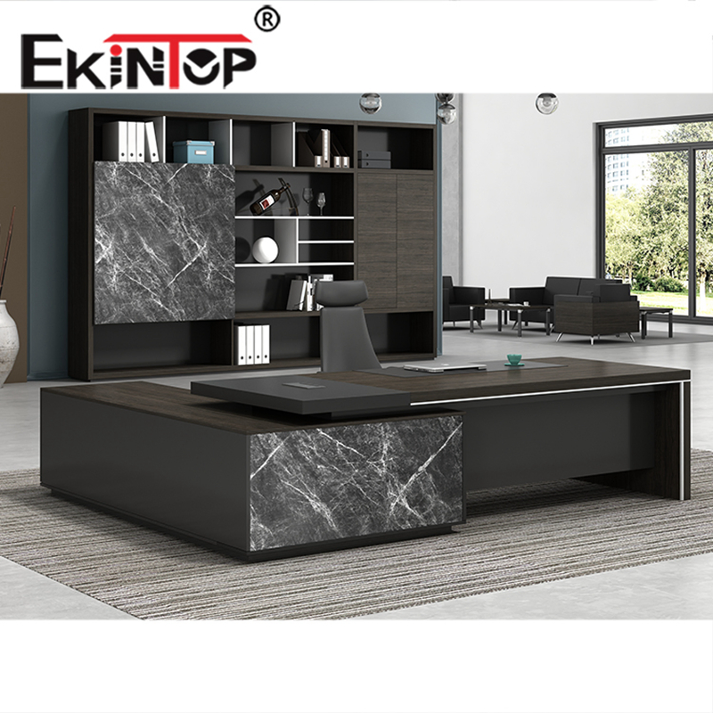 Escrivaninha Executiva em Forma de L Ekintop Grande Mesa de Escritório Preta