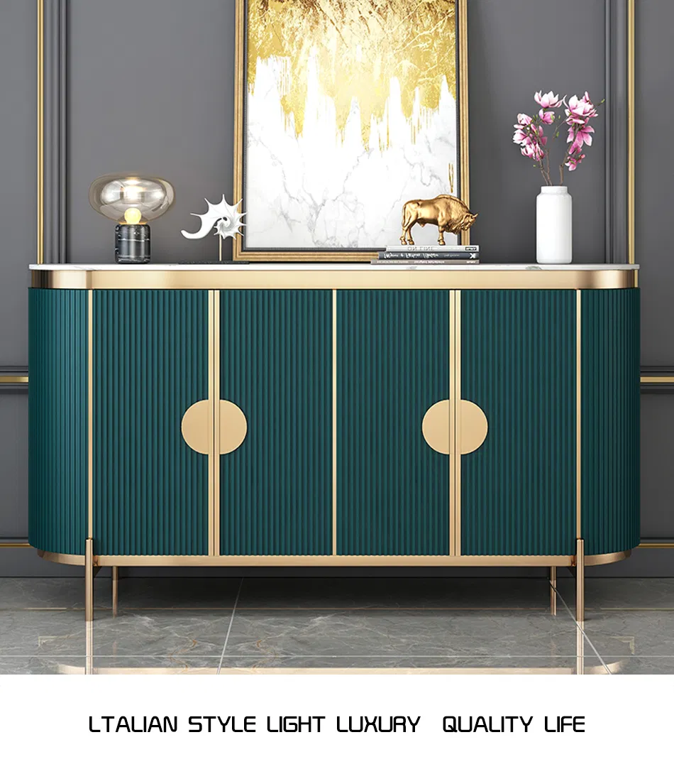 Mesa de console de madeira com design luxuoso, tampo de mármore, aparador com pernas de ouro moderno para sala de estar
