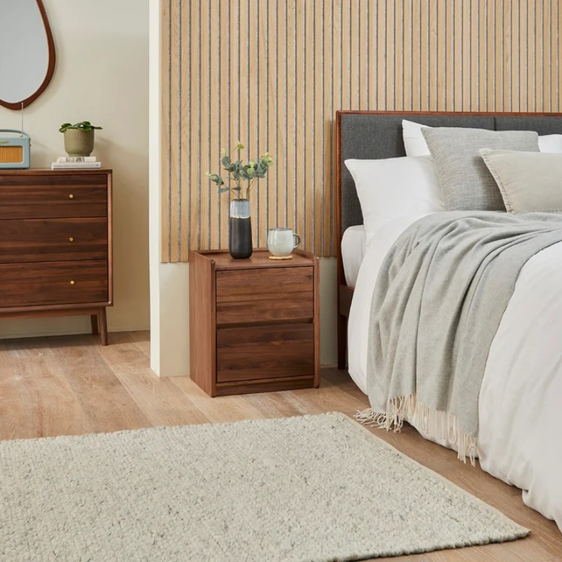 Fabricante Mesas de Cabeceira de Madeira Sólida Contemporâneas, Mesa de Lâmpada para Quarto, 2 Gavetas de Armazenamento Mesa de Cabeceira