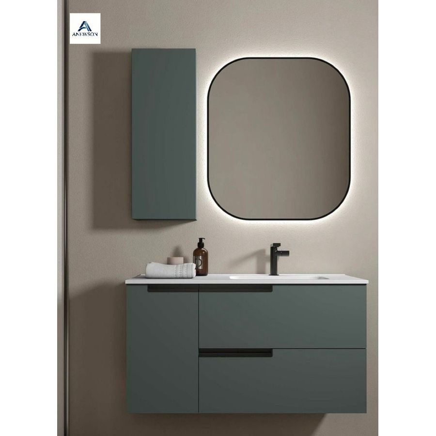 Dobradiça de armário personalizada de fábrica, acabamento fino, economia de espaço, painel espesso, cor personalizada, acabamento laqueado, durável, à prova d'água, design moderno para vaidade