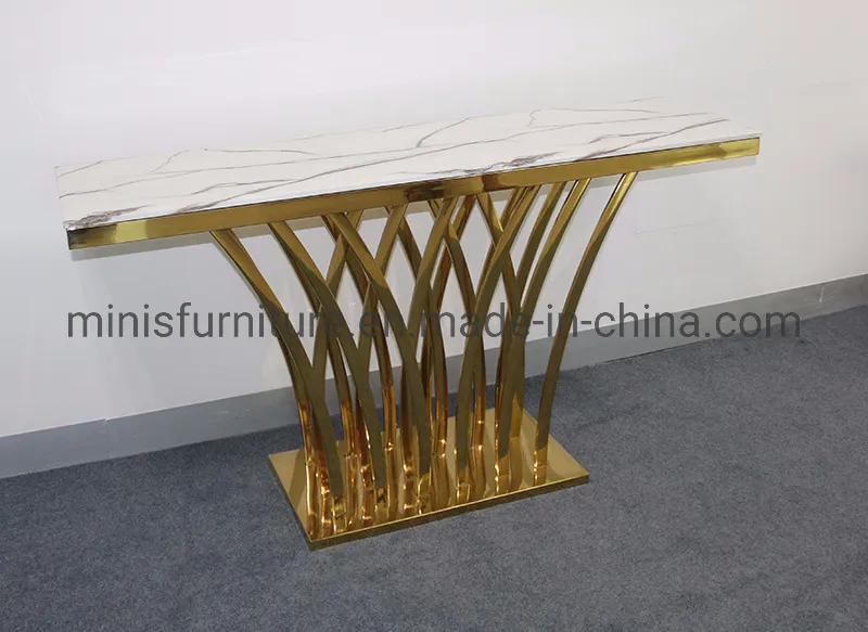 Mesa de Consola em Mármore com Moldura Dourada para Sala de Estar, Corredor e Móveis de Hotel
