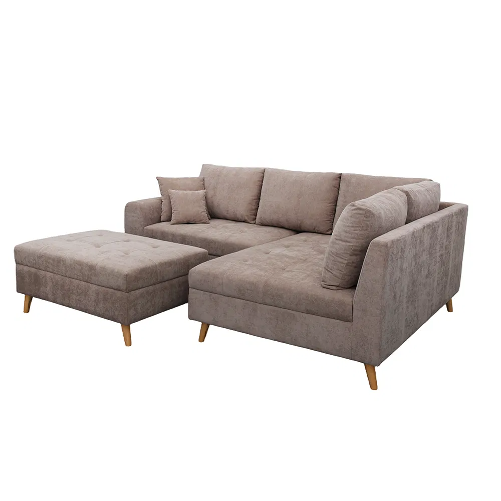 Sofá Cama Seccional Moderno Tamanho Queen para Sala de Estar Sofá de Tecido com Pés de Madeira Sólida