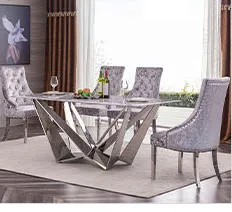 Conjunto de Mesa de Jantar de Luxo Italiana para Sala de Jantar Mesa Quadrada com Topo de Mármore