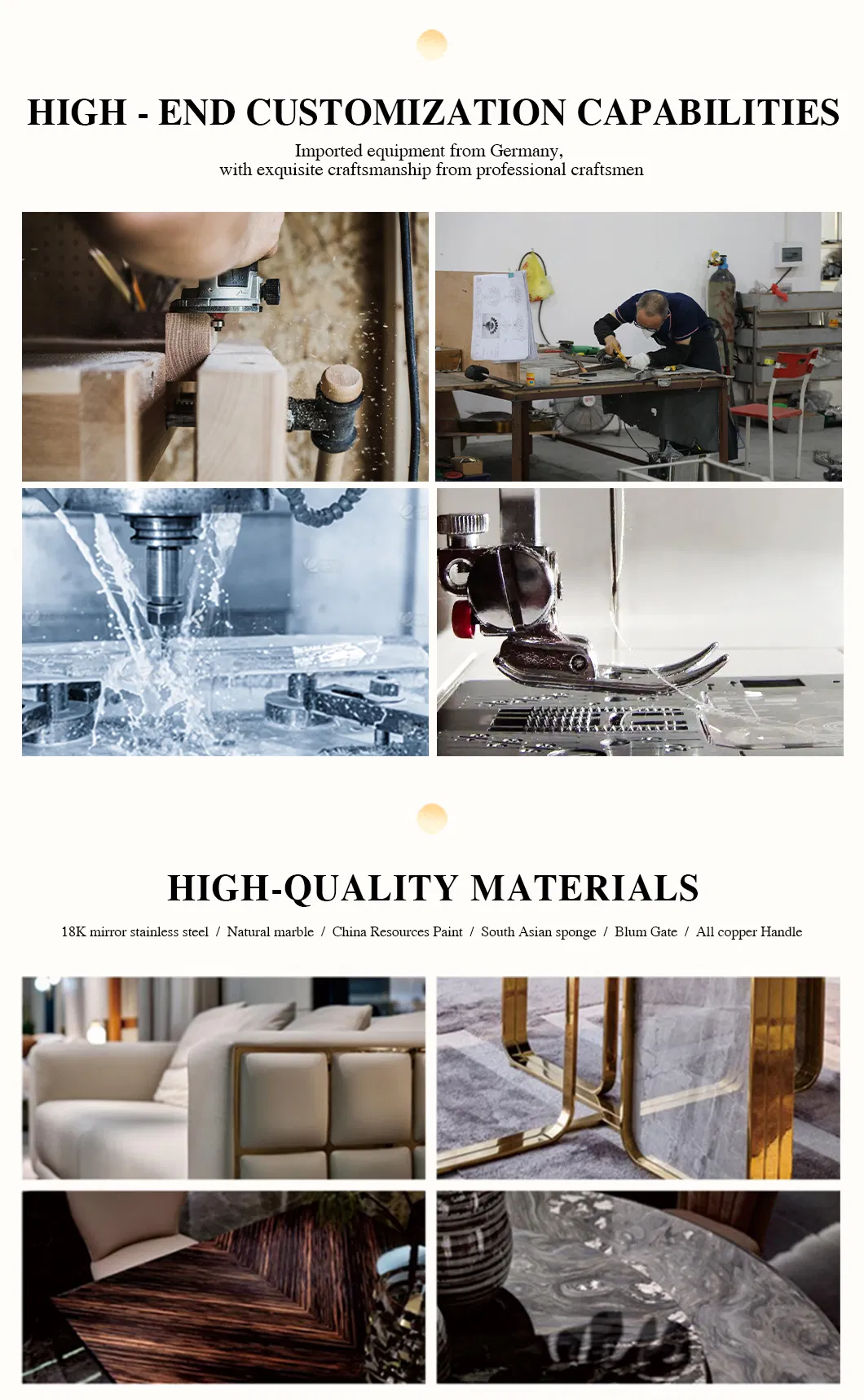 Mesa de Jantar Oval de Mármore Luxuosa com Pedestais Duplos e Pernas de Metal para Decoração de Villa