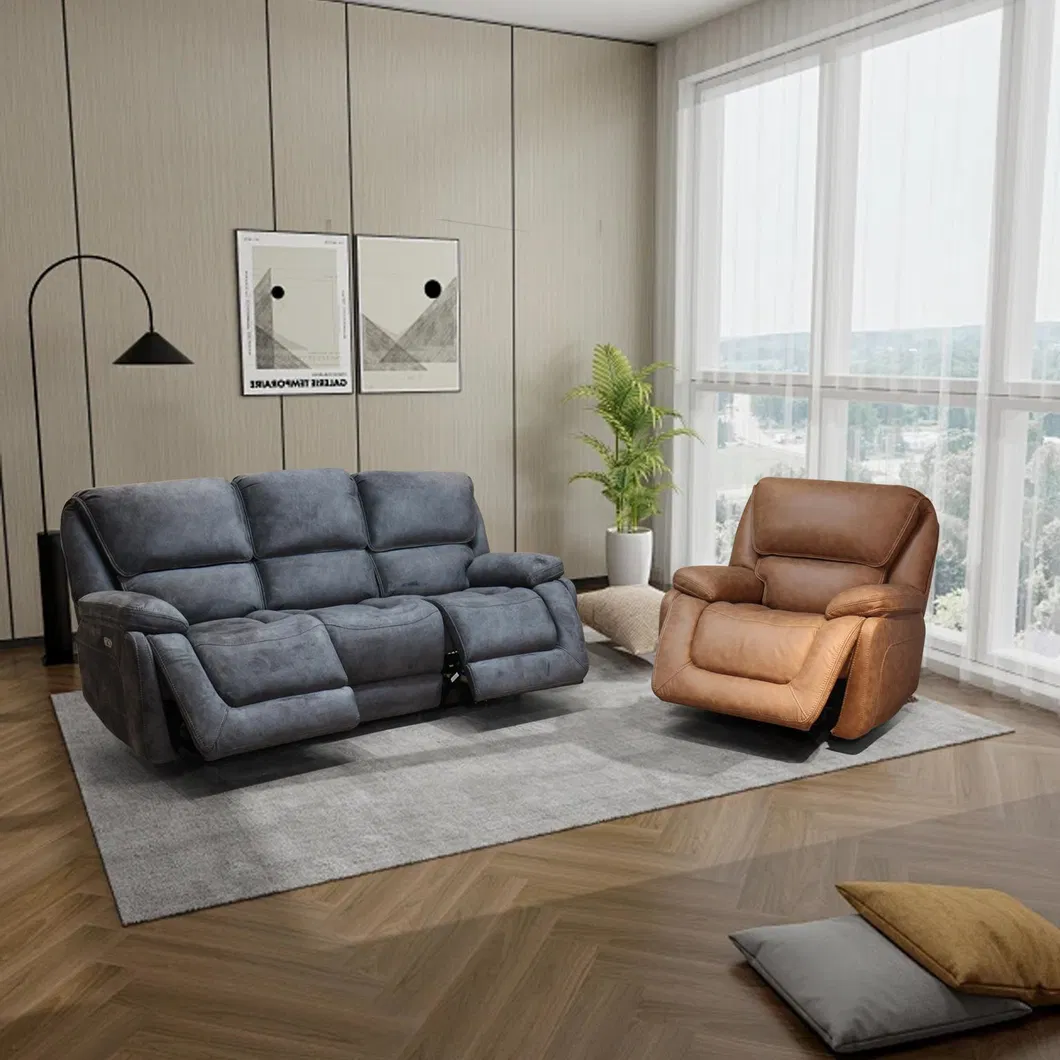 Sofá Recliner Manual de Couro Modular Moderno Conjunto de Sofás para Sala de Estar
