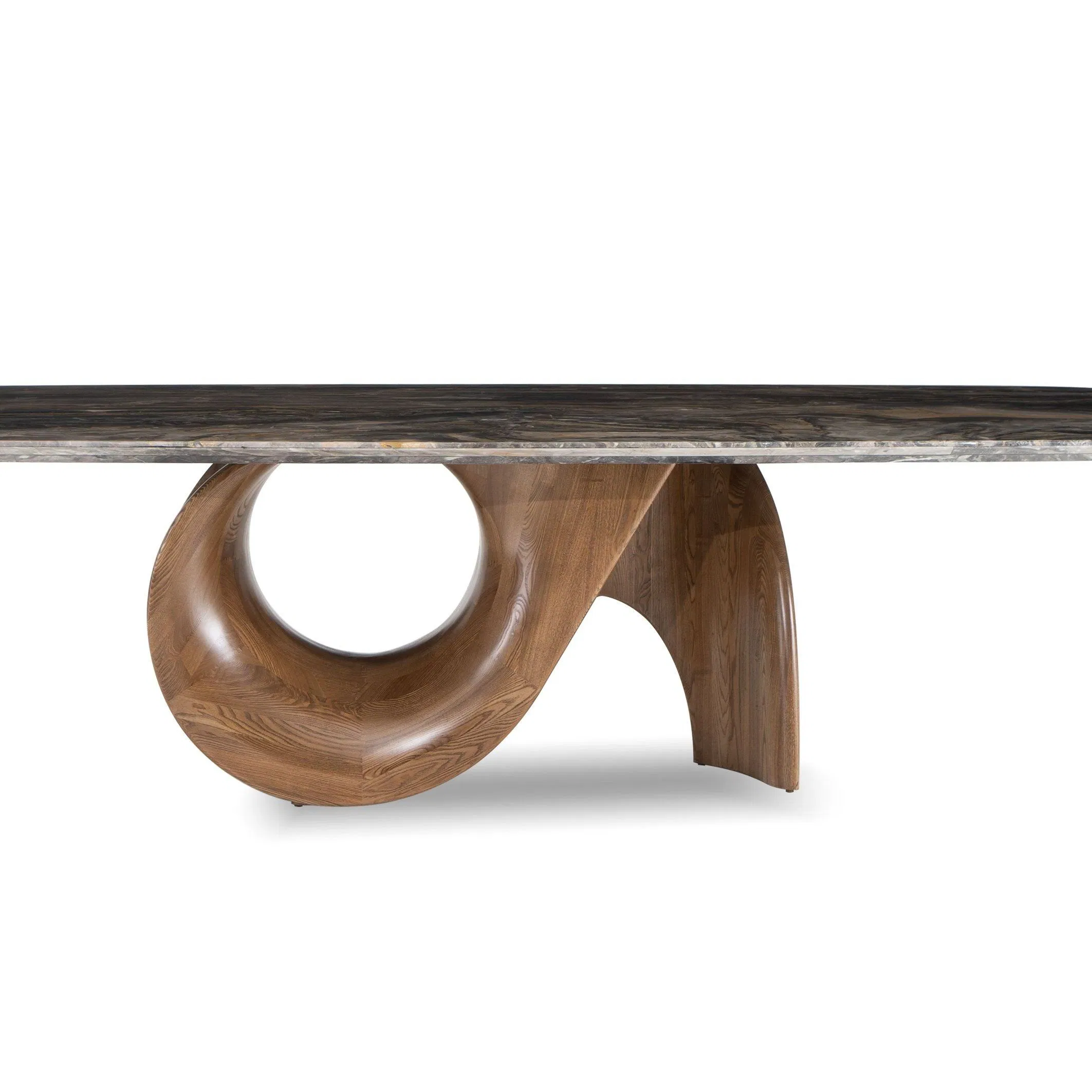 Mesa de Jantar de Mobiliário para Casa Moderna Nórdica em Madeira com Base de Aço Inoxidável e Mármore Natural
