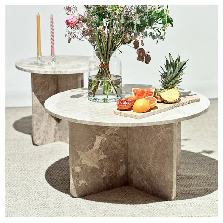 Mesa de Centro de Mármore Travertino Moderno