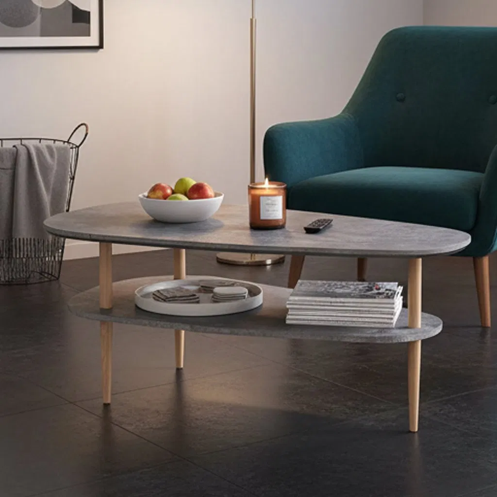 Mesa Lateral de Café Criativa em Madeira de Camadas Duplas no Estilo Nórdico para Varanda