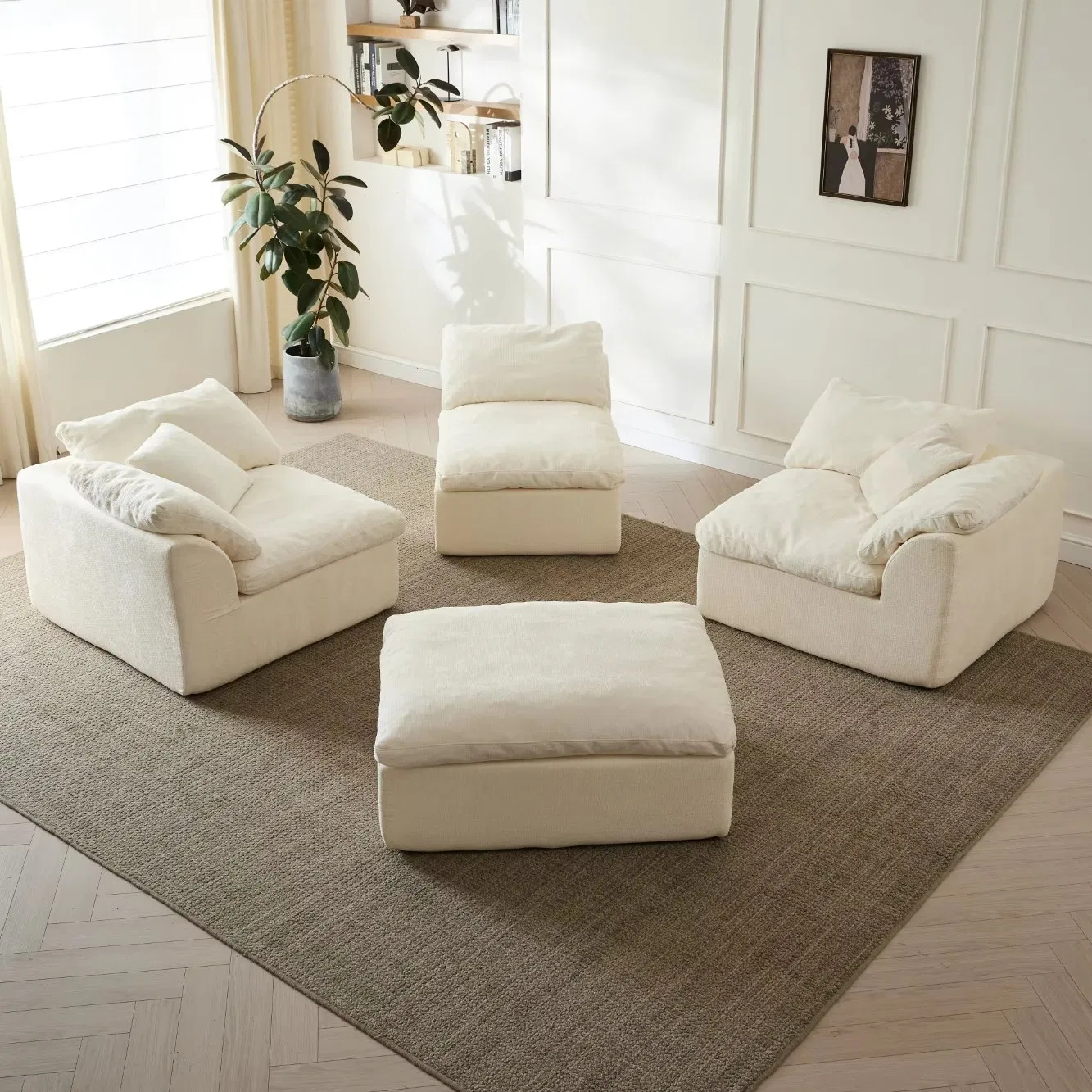 Sofá Compress de Assento Profundo Oversized em Forma de L Moderno 3-Seater