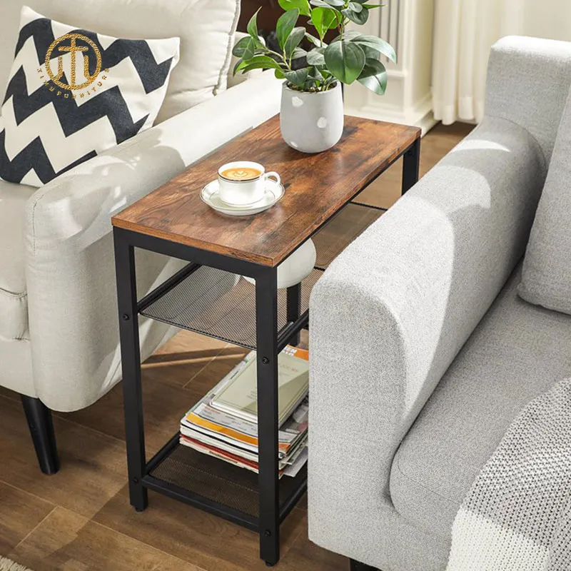 Mesa de cabeceira multifuncional de metal moderna, mesa lateral móvel para sofá